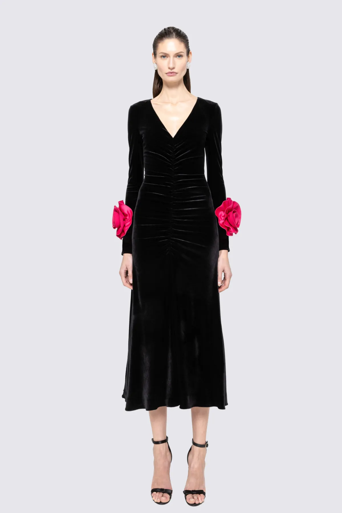 Sale Floral-detail velvet midi dress Dresses