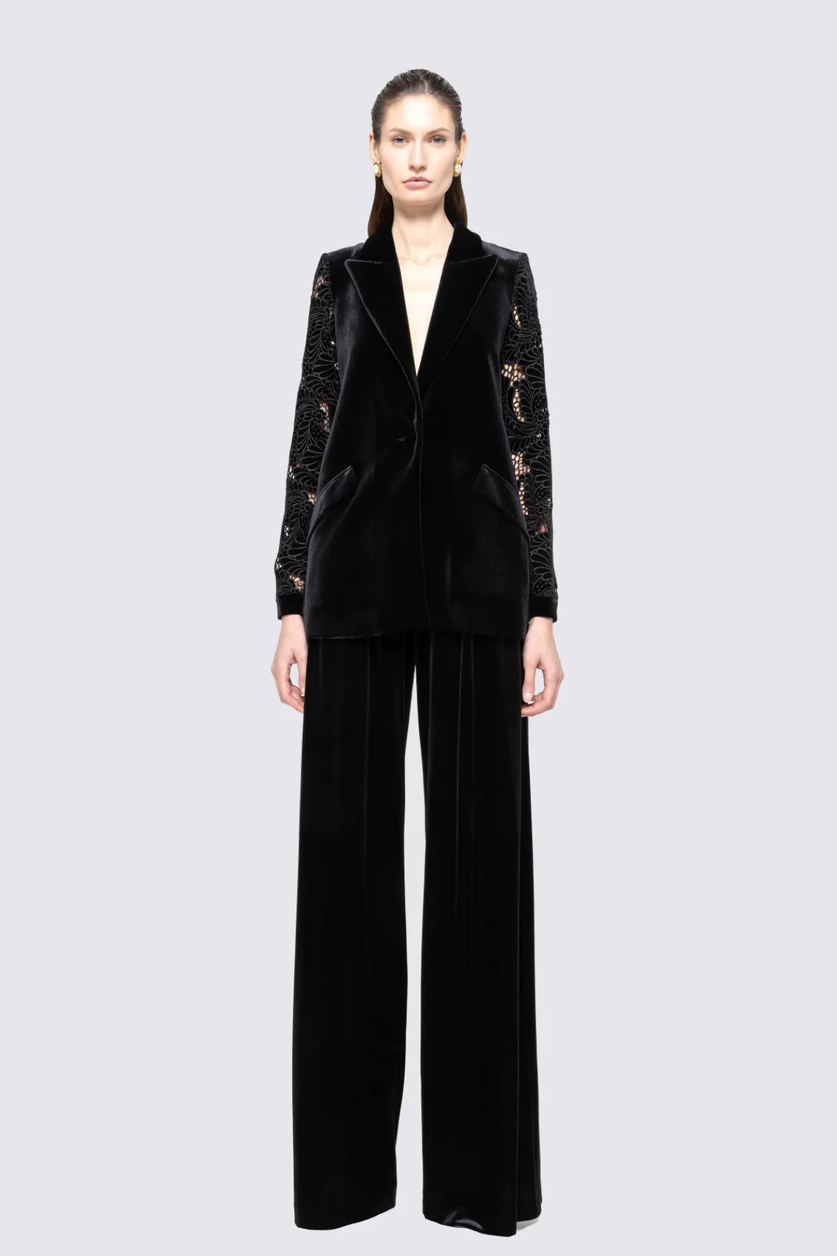 Online Floral-embroidered velvet blazer Jackets