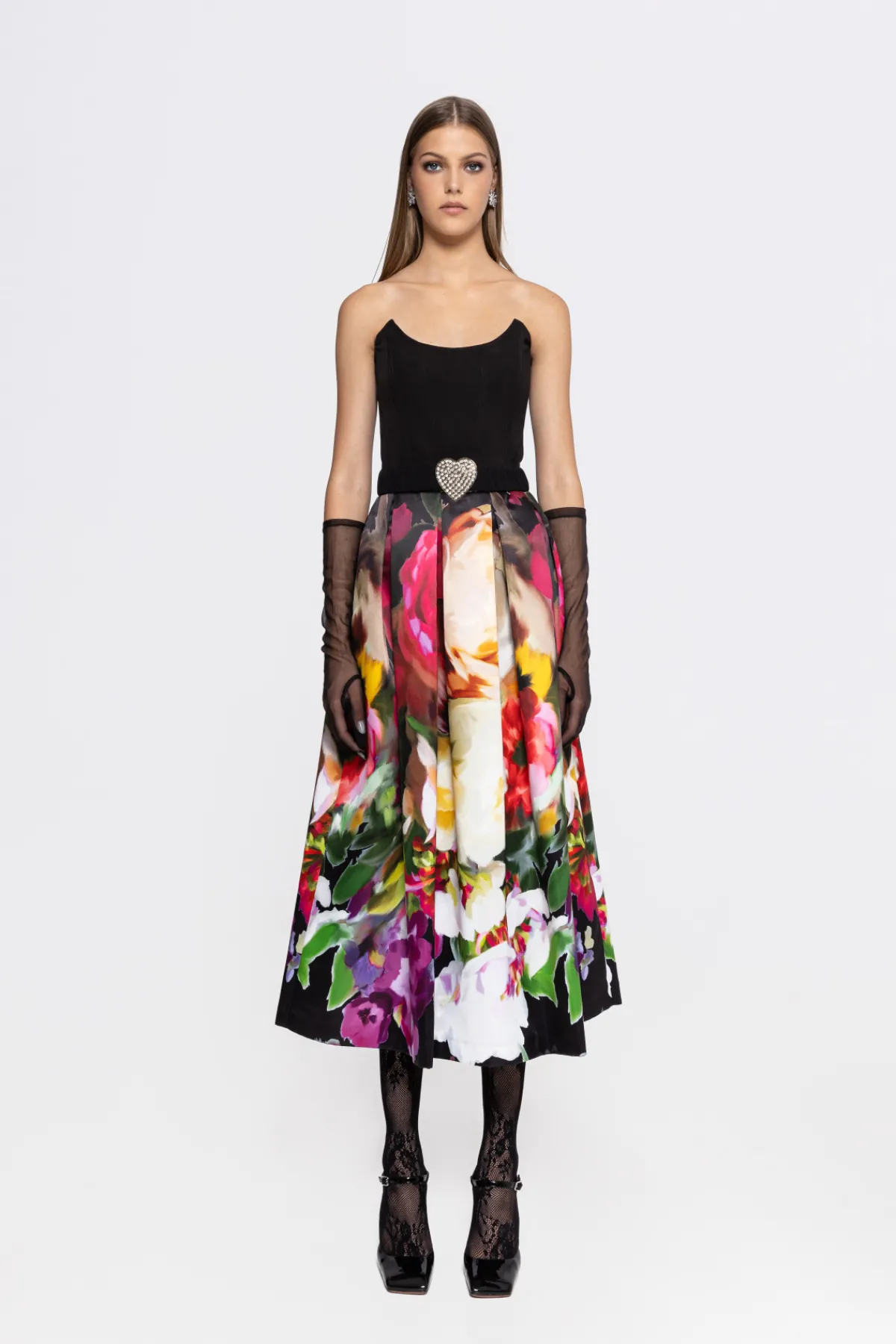 Fashion Floral- taffeta midi skirt Skirts