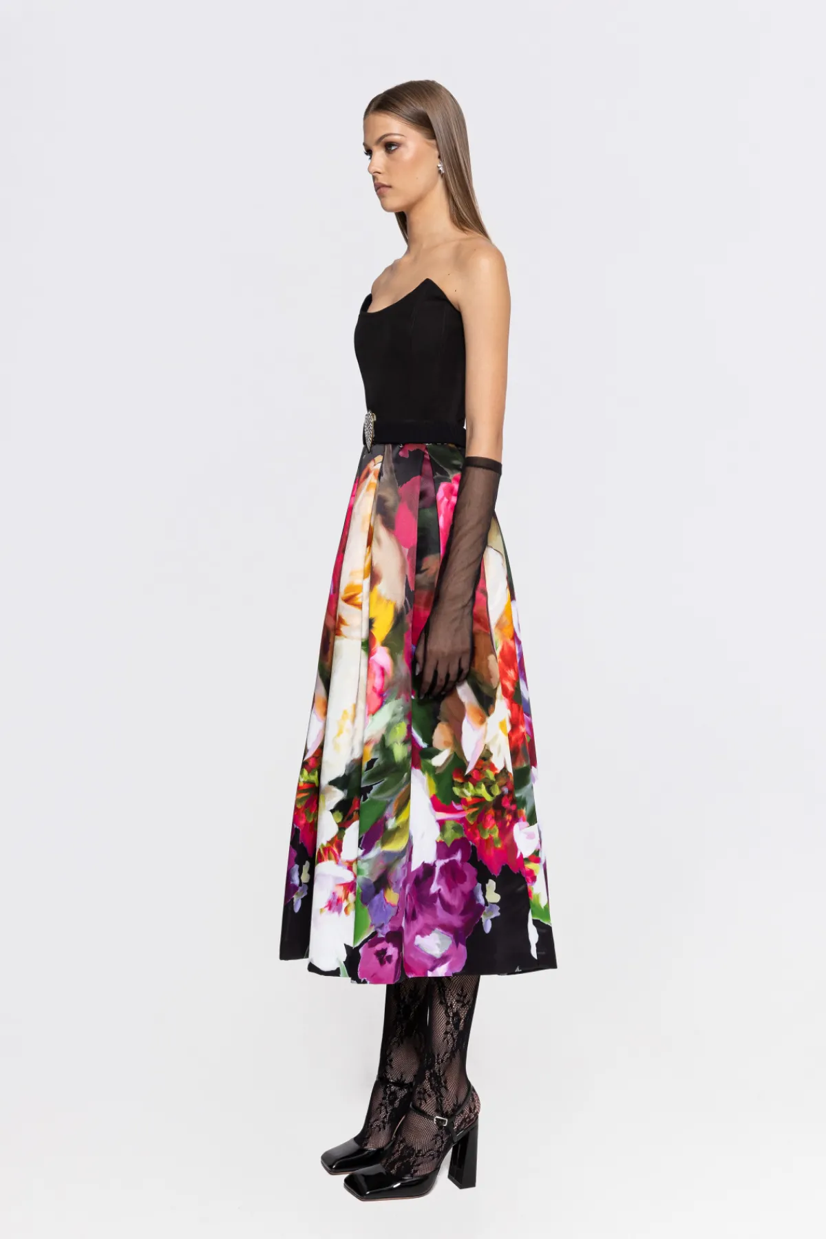 Fashion Floral- taffeta midi skirt Skirts