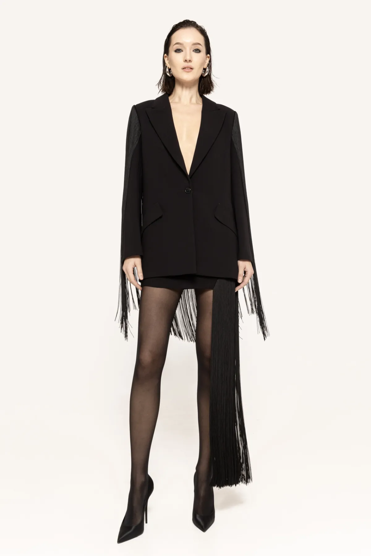 Cheap Fringe-trim single-breasted blazer Jackets