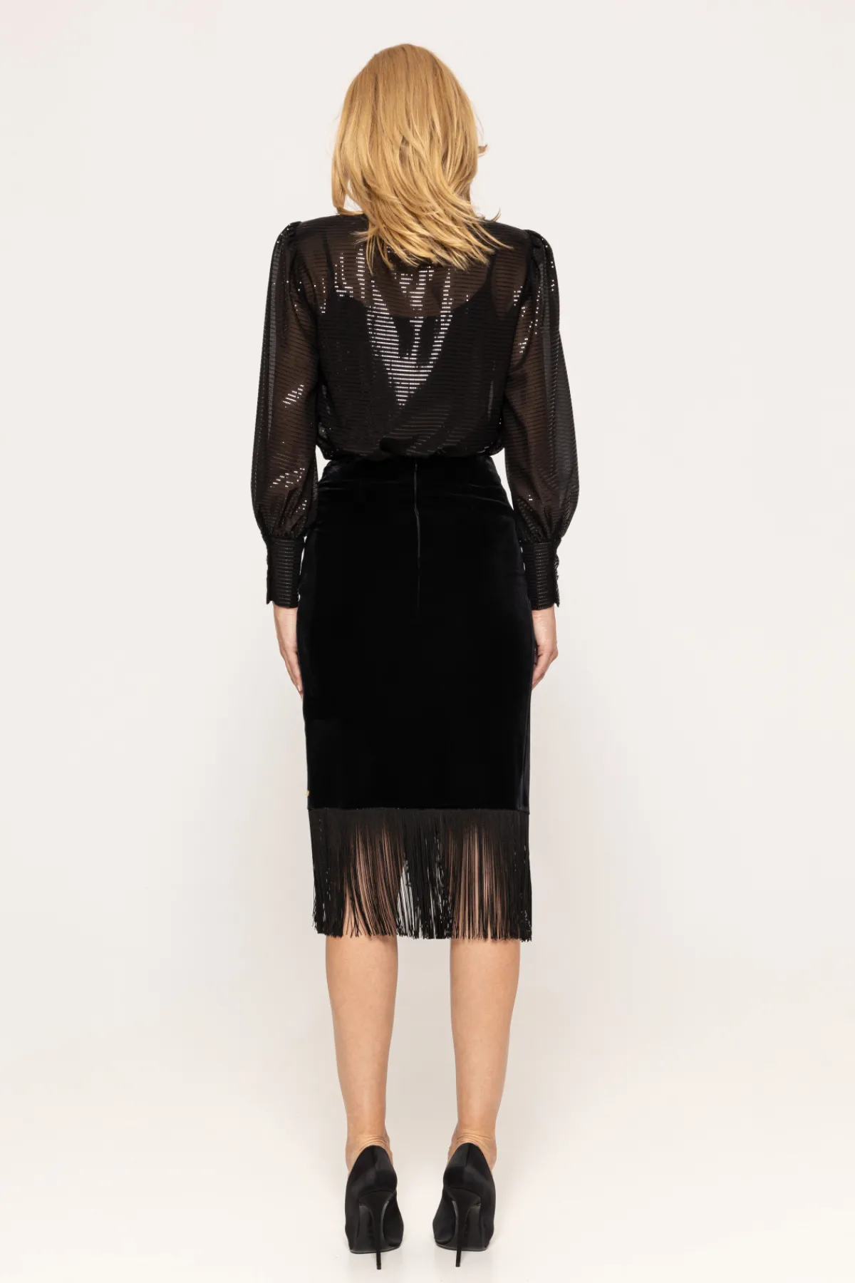 Outlet Fringe-trimmed velvet skirt Skirts