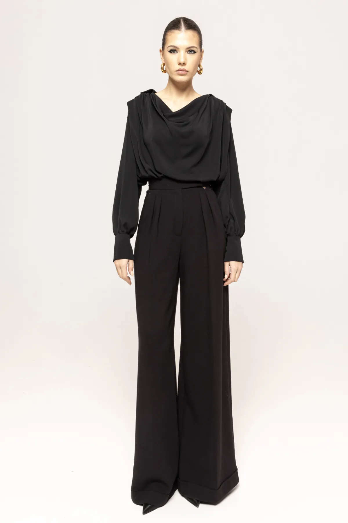 Fashion Gathered-drape long-sleeve top Tops