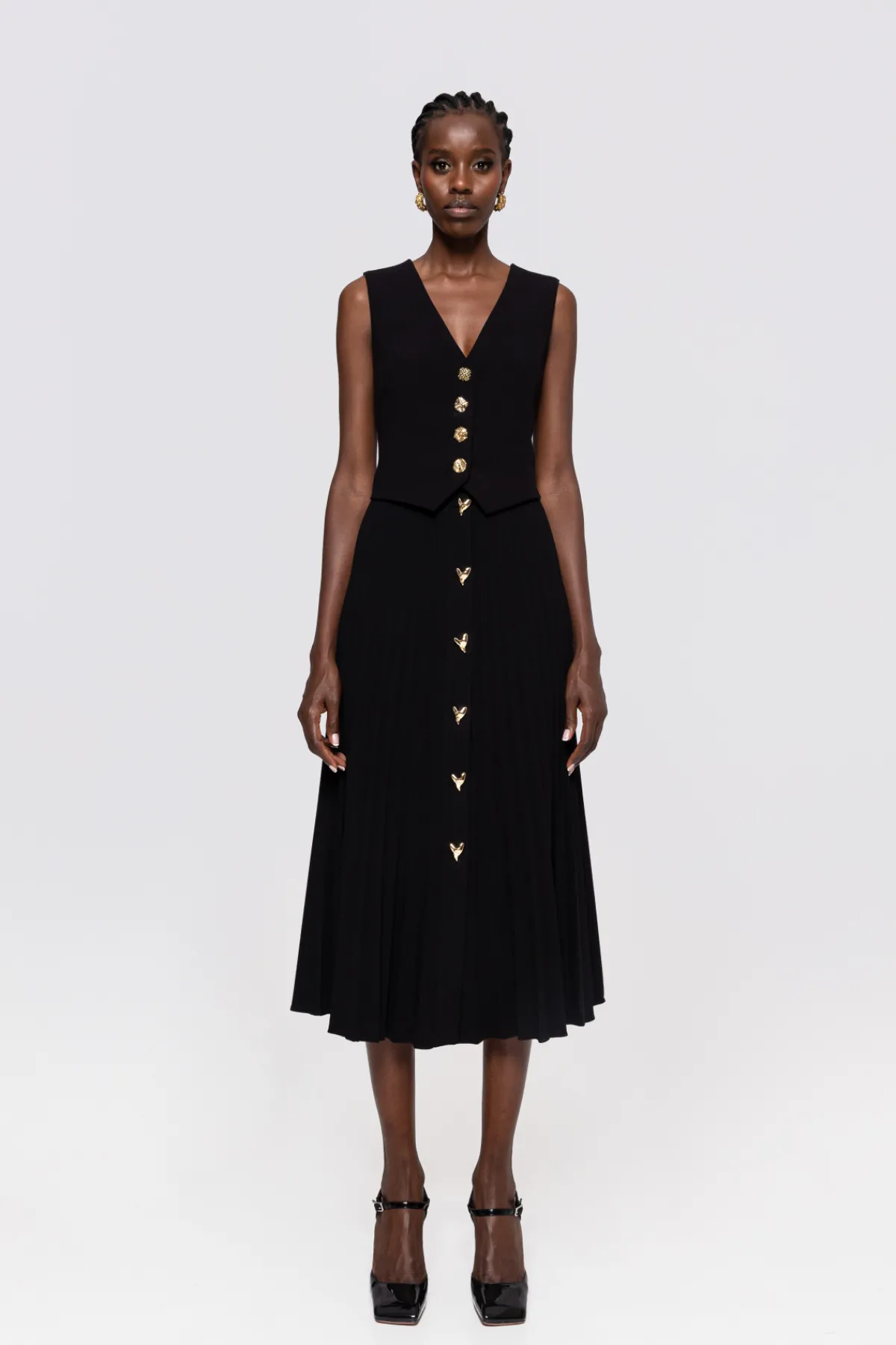 Cheap Heart-button pleated midi skirt Skirts