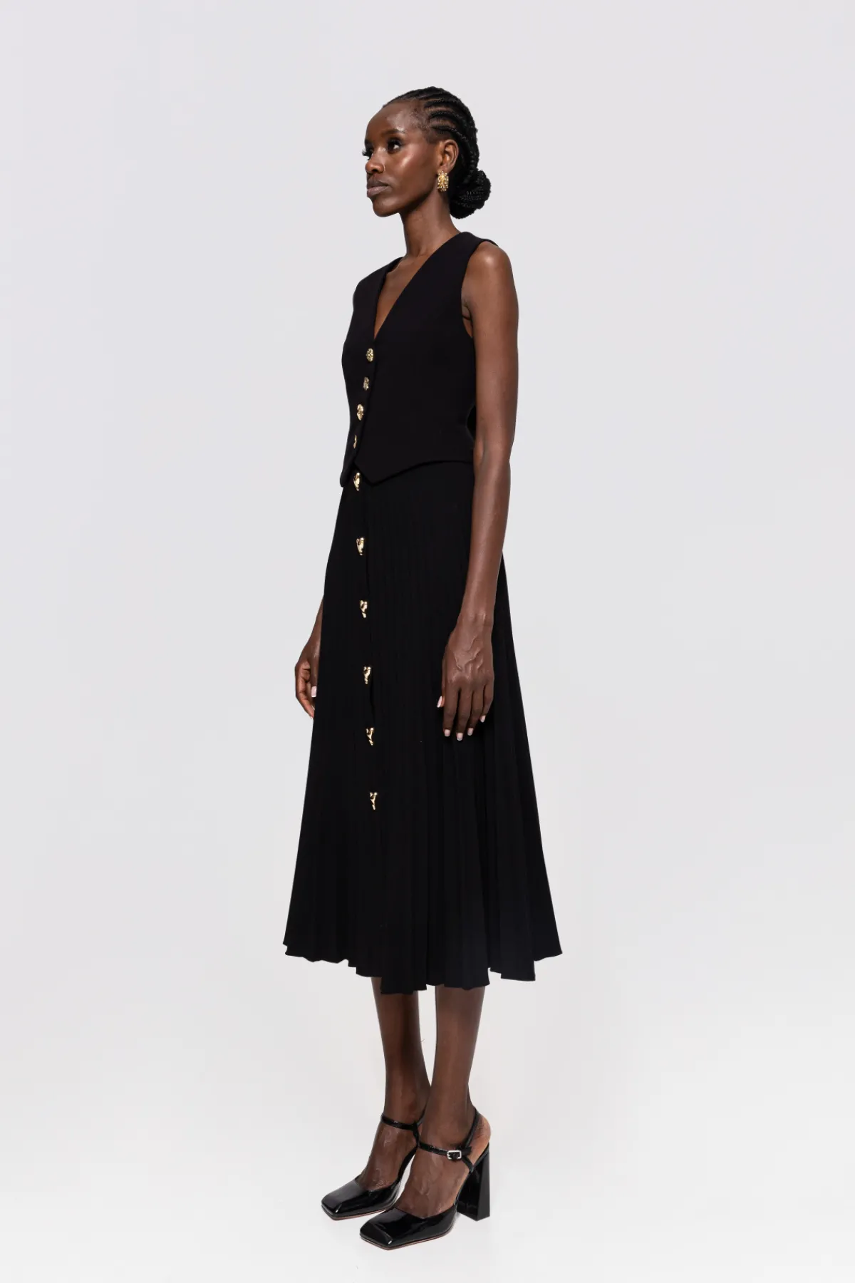 Cheap Heart-button pleated midi skirt Skirts