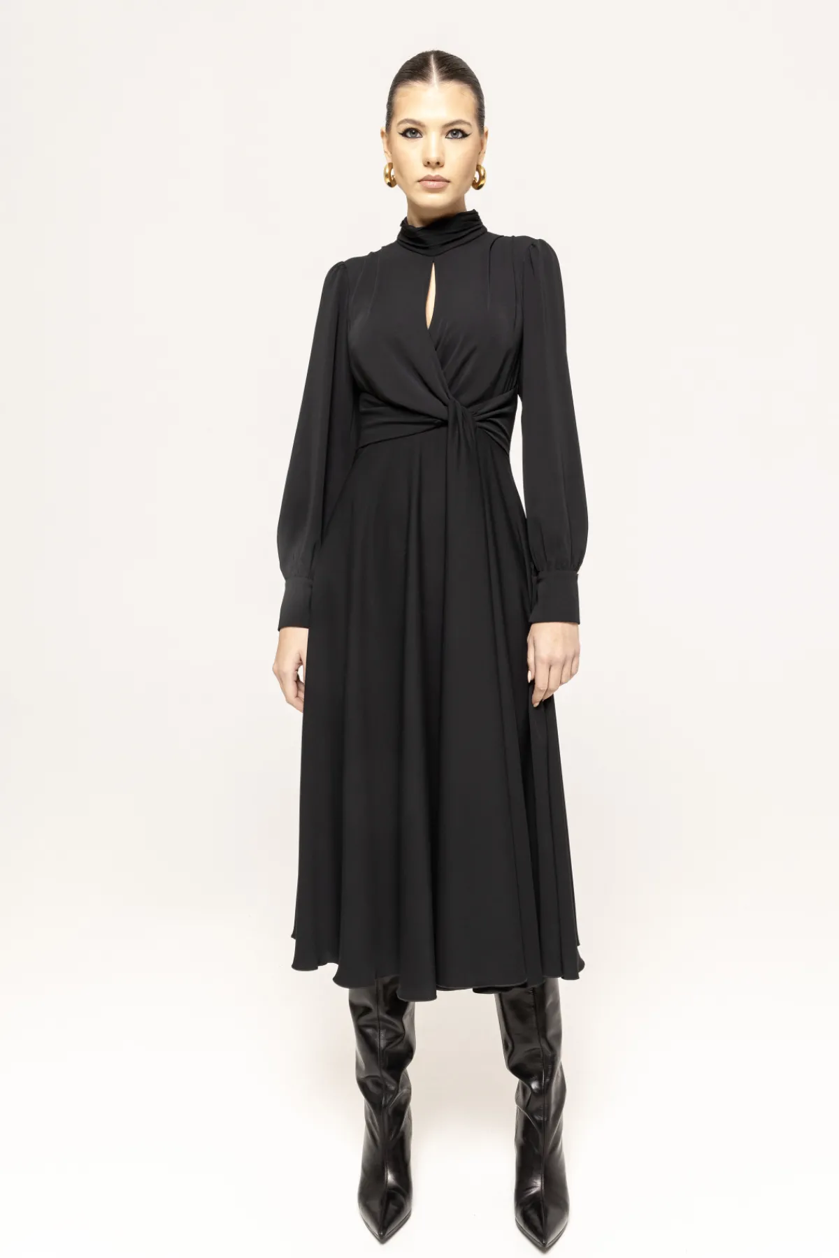 Sale High-neck long-sleeve midi dress Dresses