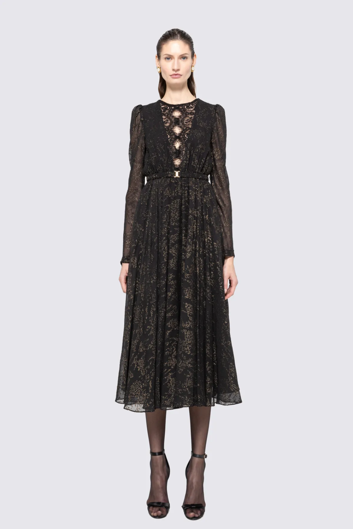 Cheap Lace insert chiffon midi dress Dresses