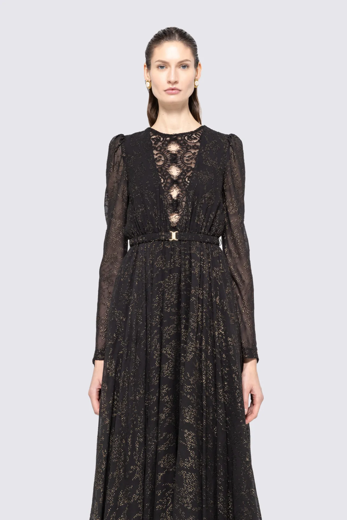Cheap Lace insert chiffon midi dress Dresses