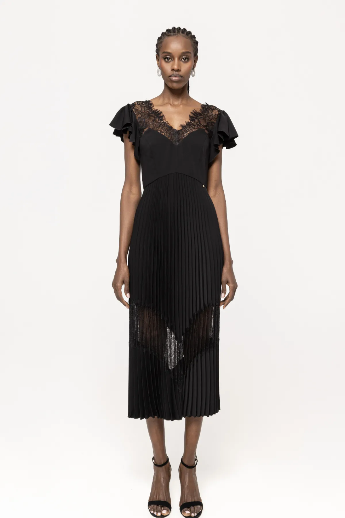Cheap Lace insert pleated midi dress Dresses