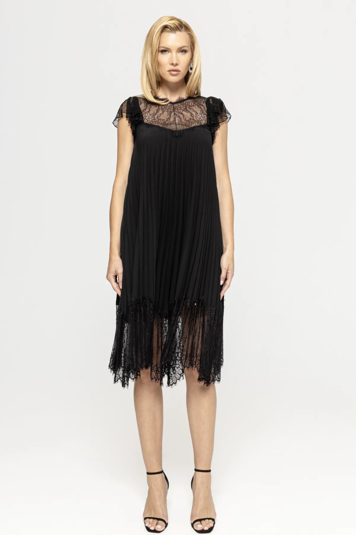 Clearance Lace insert pleated midi dress Dresses