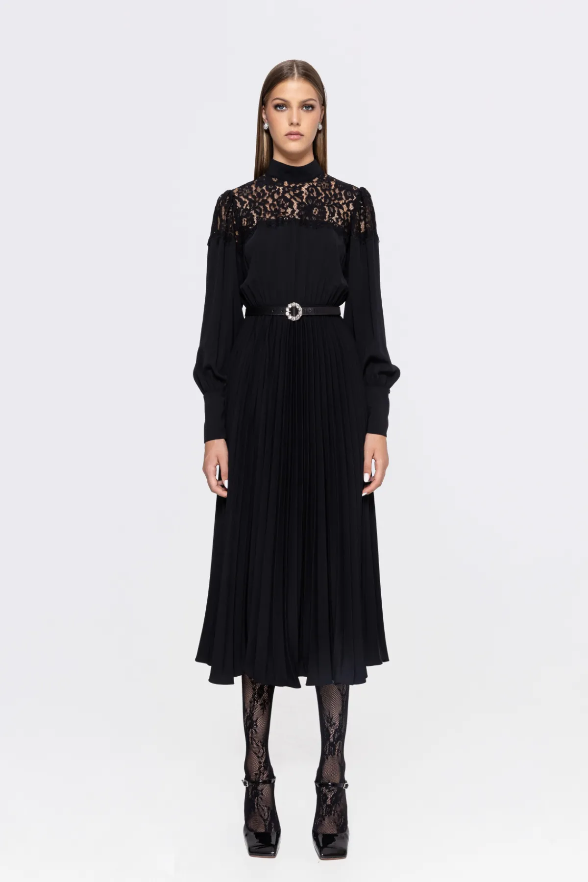 Cheap Lace insert pleated midi dress Dresses