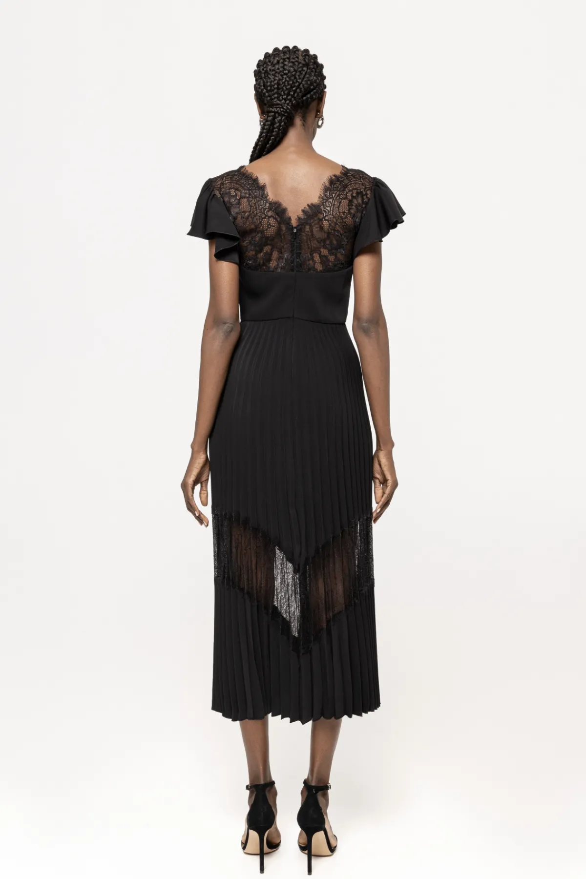 Cheap Lace insert pleated midi dress Dresses