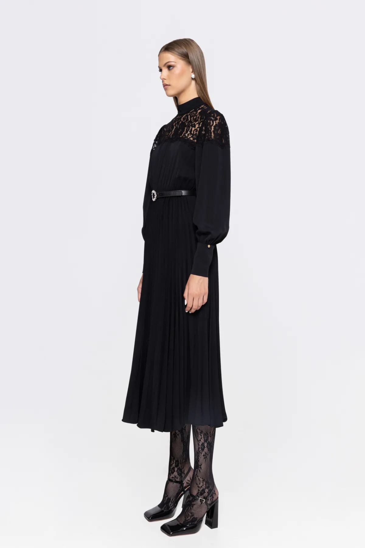Cheap Lace insert pleated midi dress Dresses