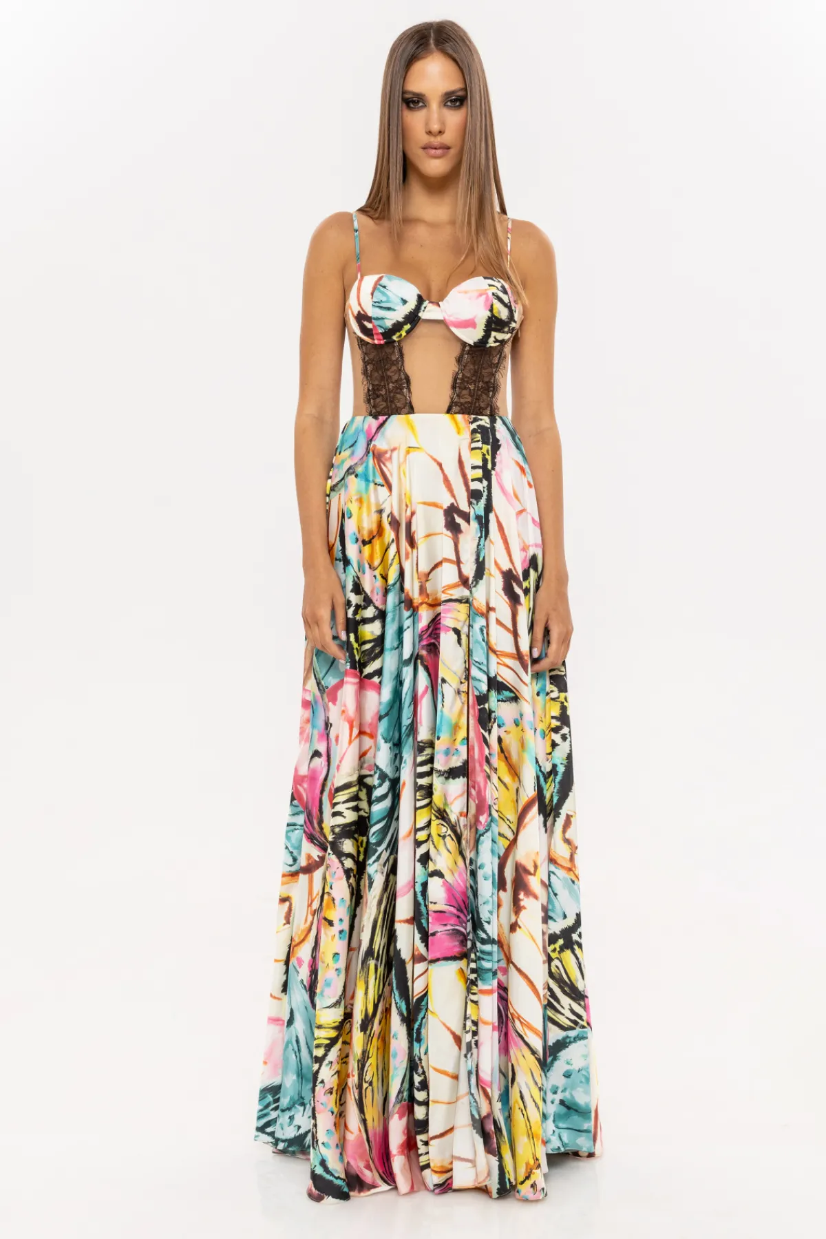 Sale Lace insert satin dress Dresses