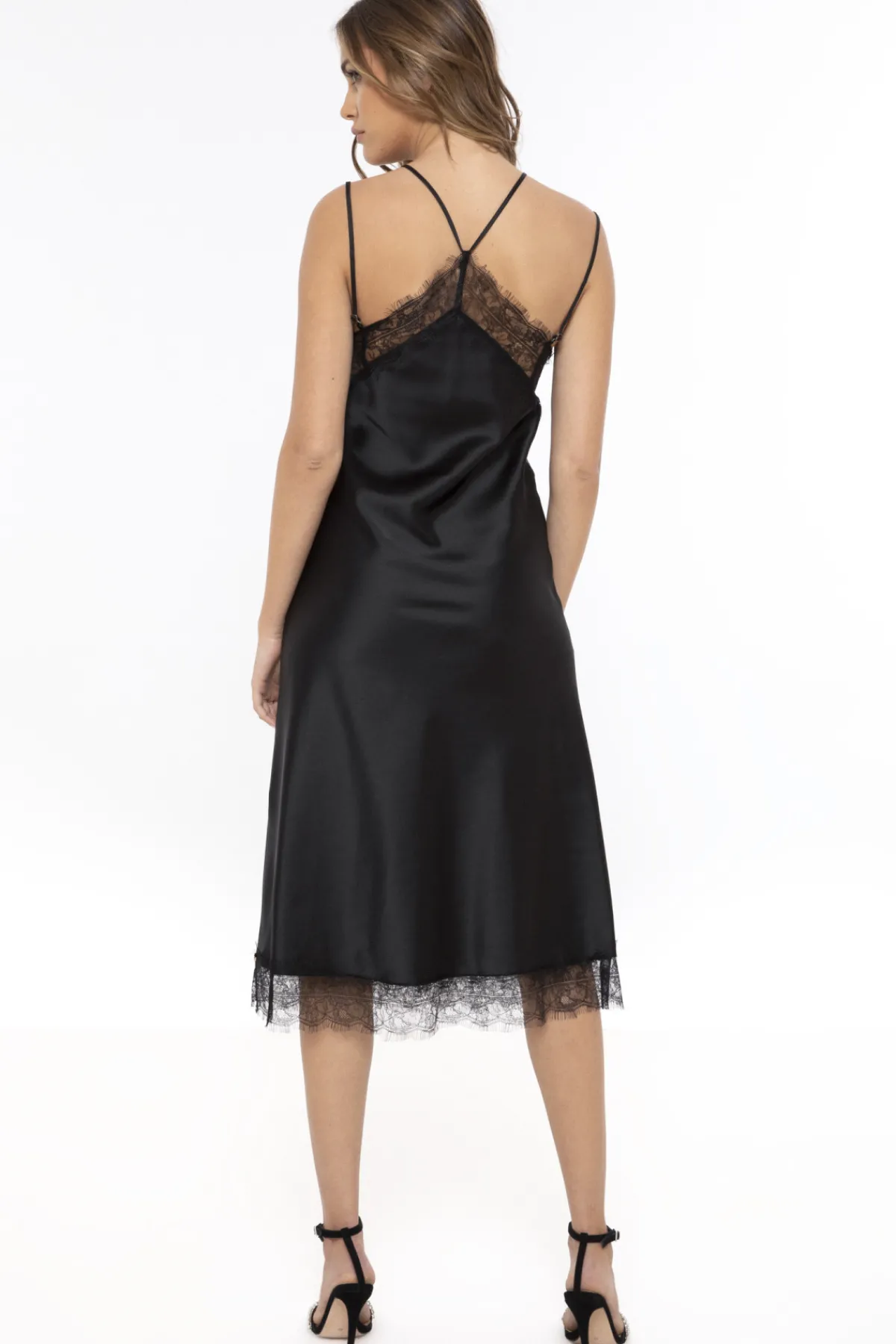 Hot Lace insert satin dress Dresses