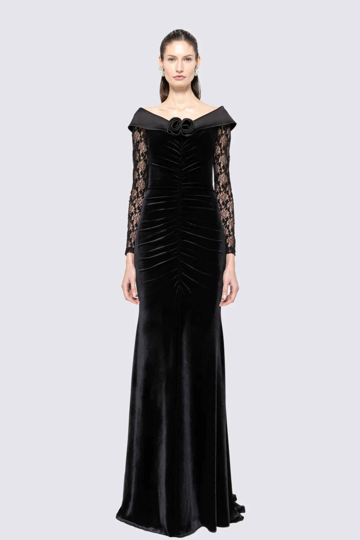 Flash Sale Lace insert velvet maxi dress Dresses