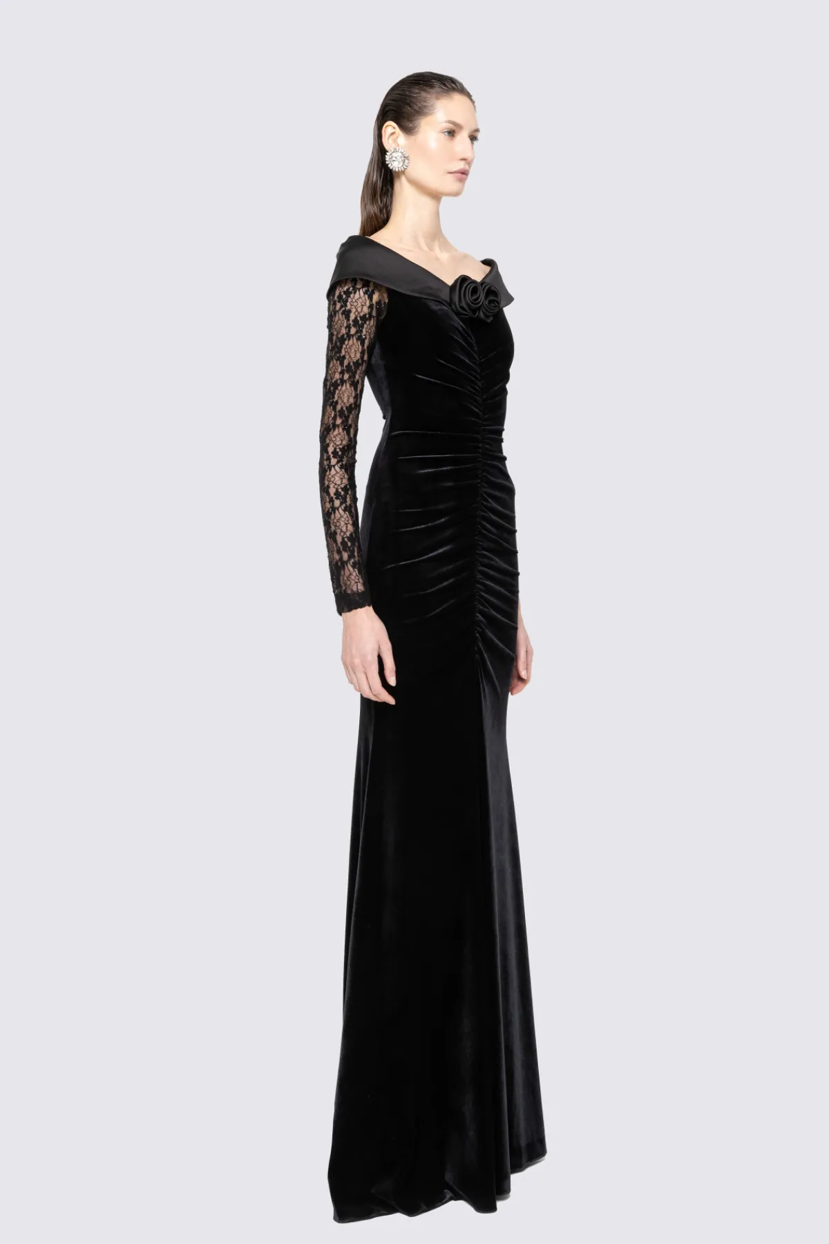 Flash Sale Lace insert velvet maxi dress Dresses