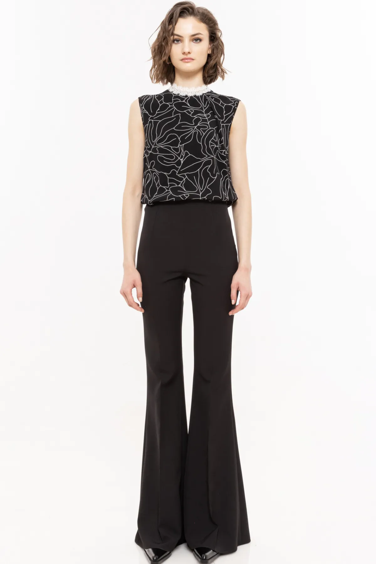 Fashion Lace insert viscose top Tops