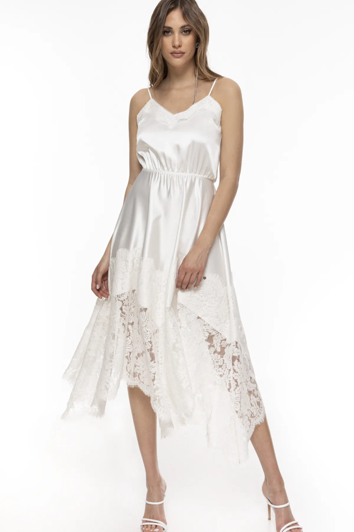 Fashion Lace trim satin dress Dresses