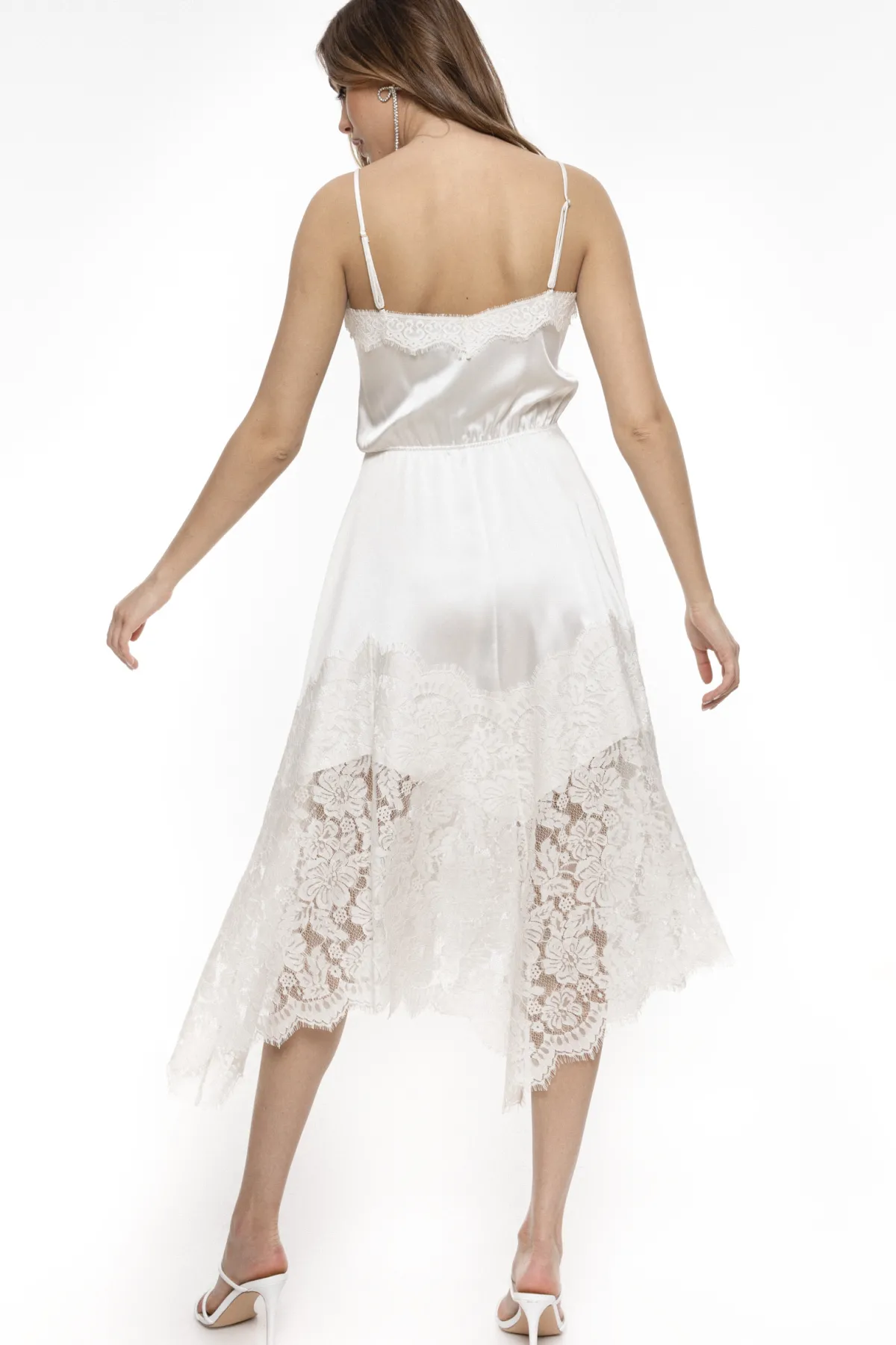 Fashion Lace trim satin dress Dresses