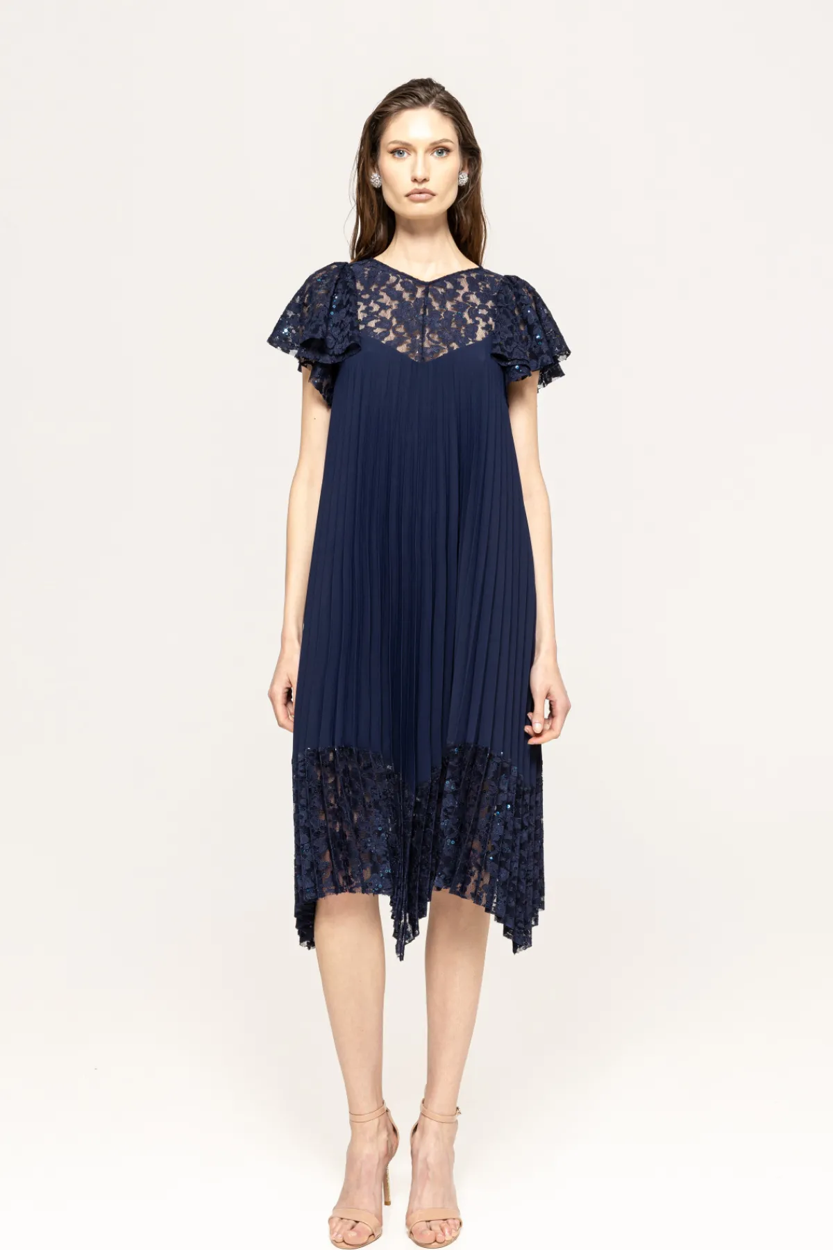 Best Lace trimmed pleated dress Dresses