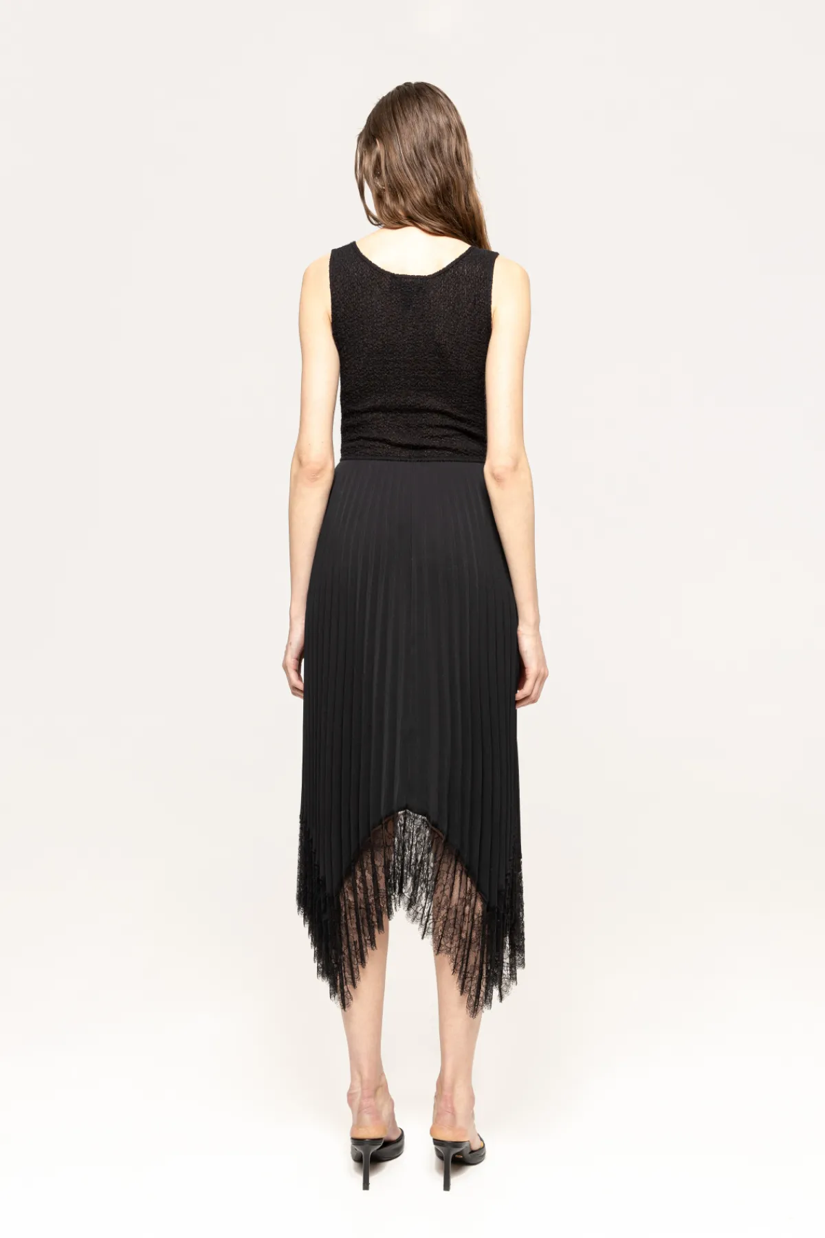 Clearance Lace trimmed pleated dress Dresses