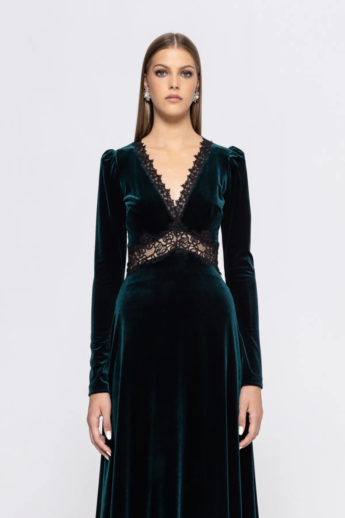 New Lace-insert velvet midi dress Dresses