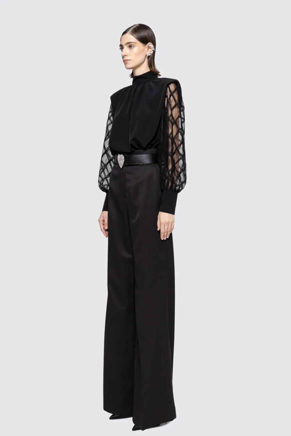 Fashion Lace-panel high-neck top Tops