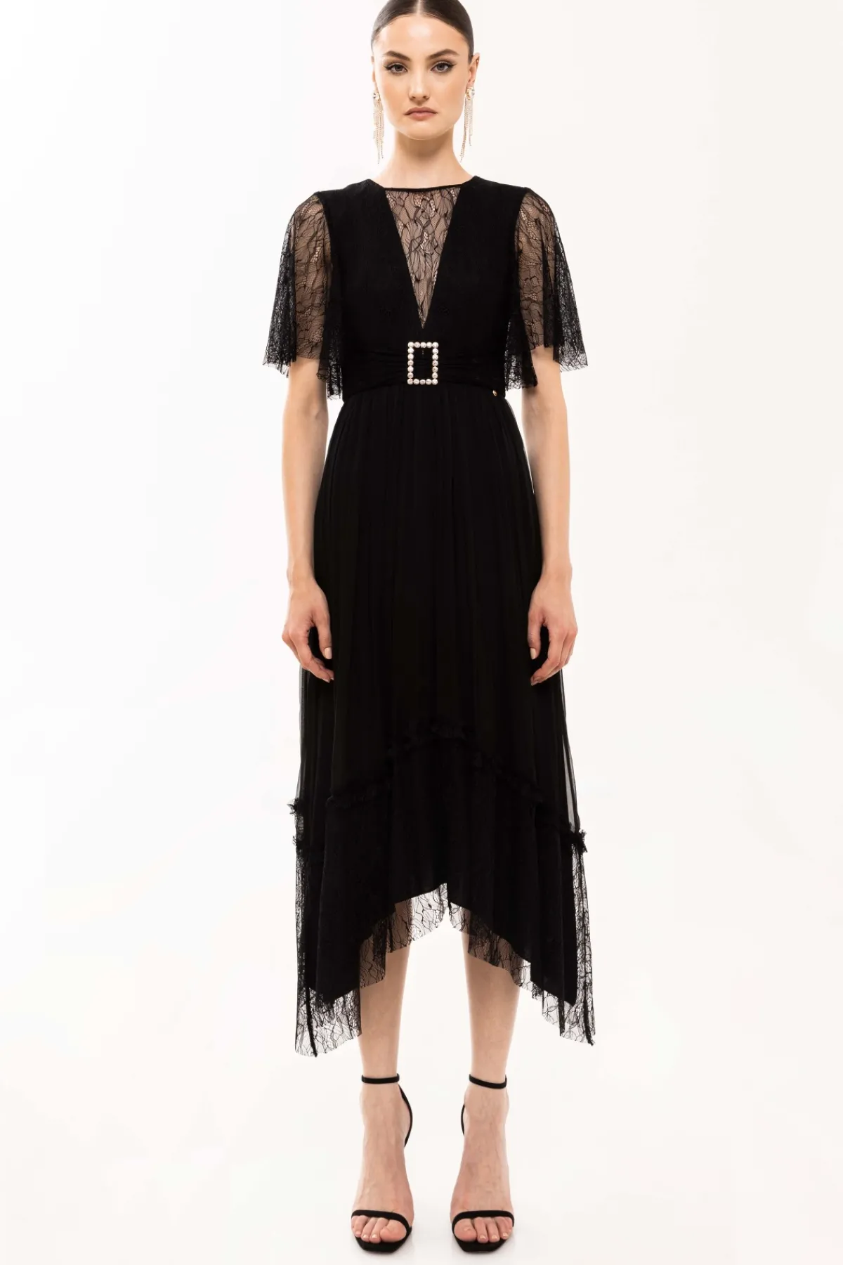 Cheap Lace-panel silk dress Dresses