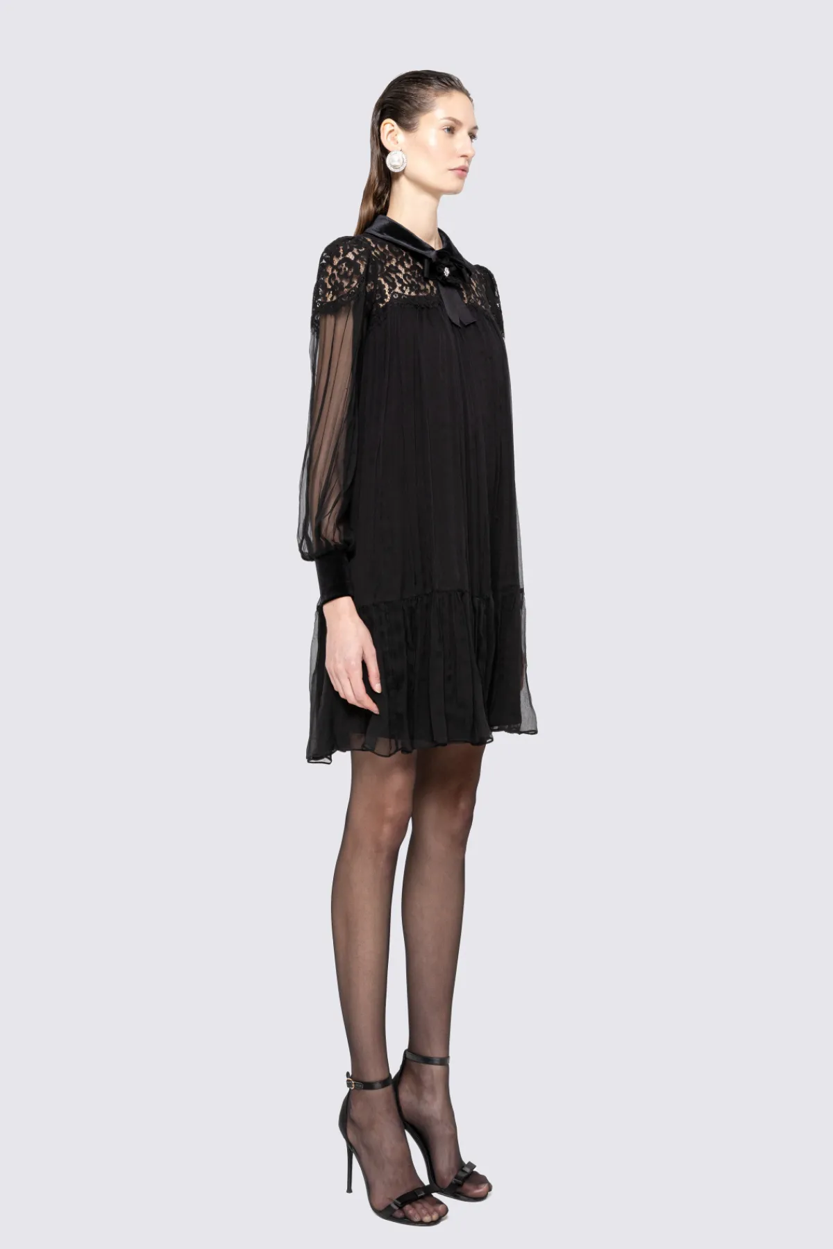 Cheap Lace-panel silk midi dress Dresses
