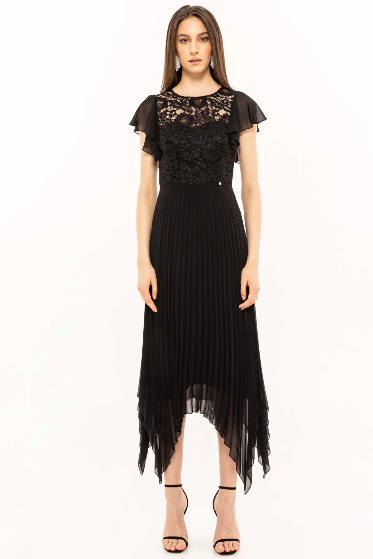 Clearance Lace-panelling pleated dress Dresses