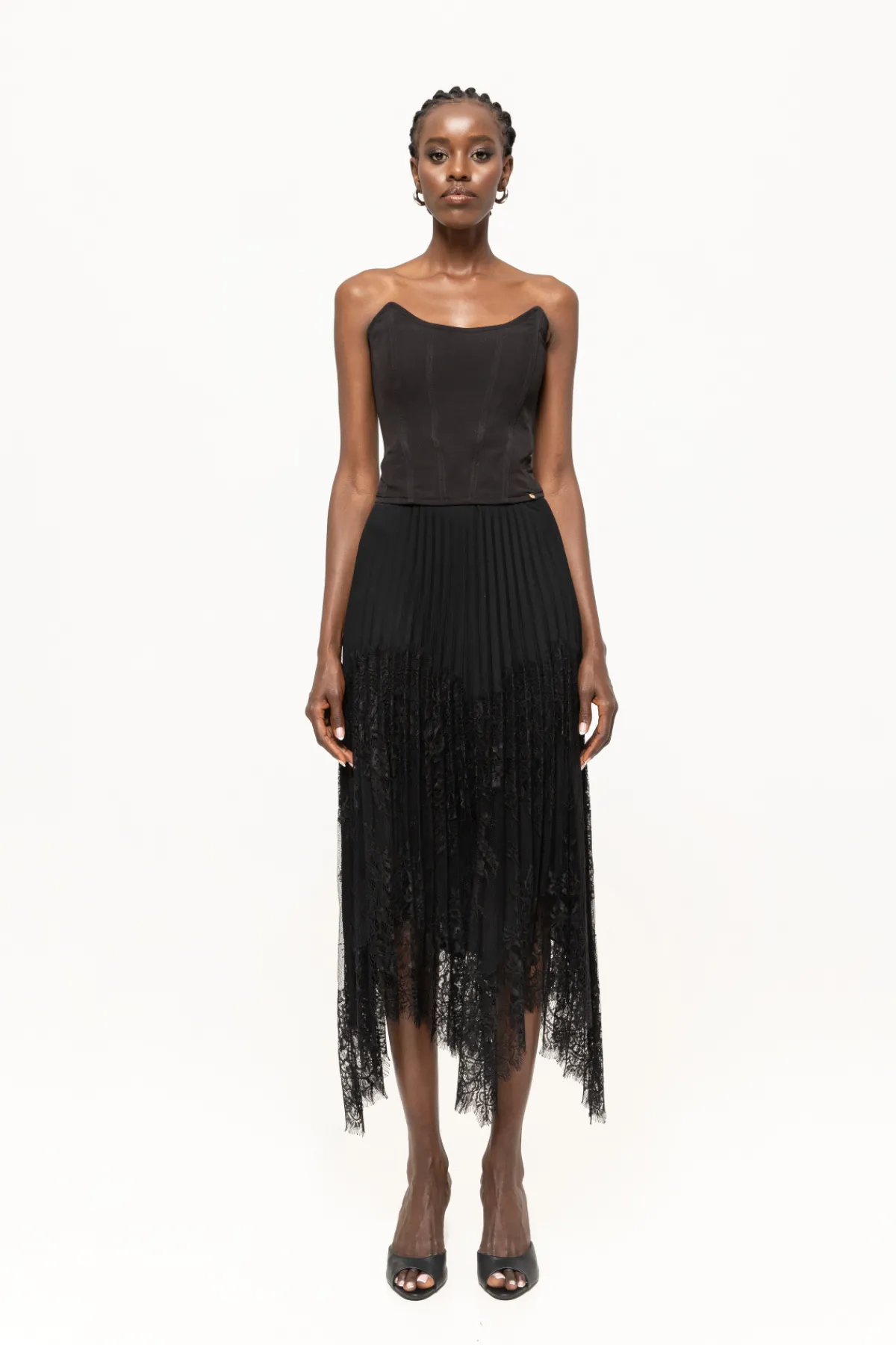 Fashion Lace-trim pleated midi skirt Skirts