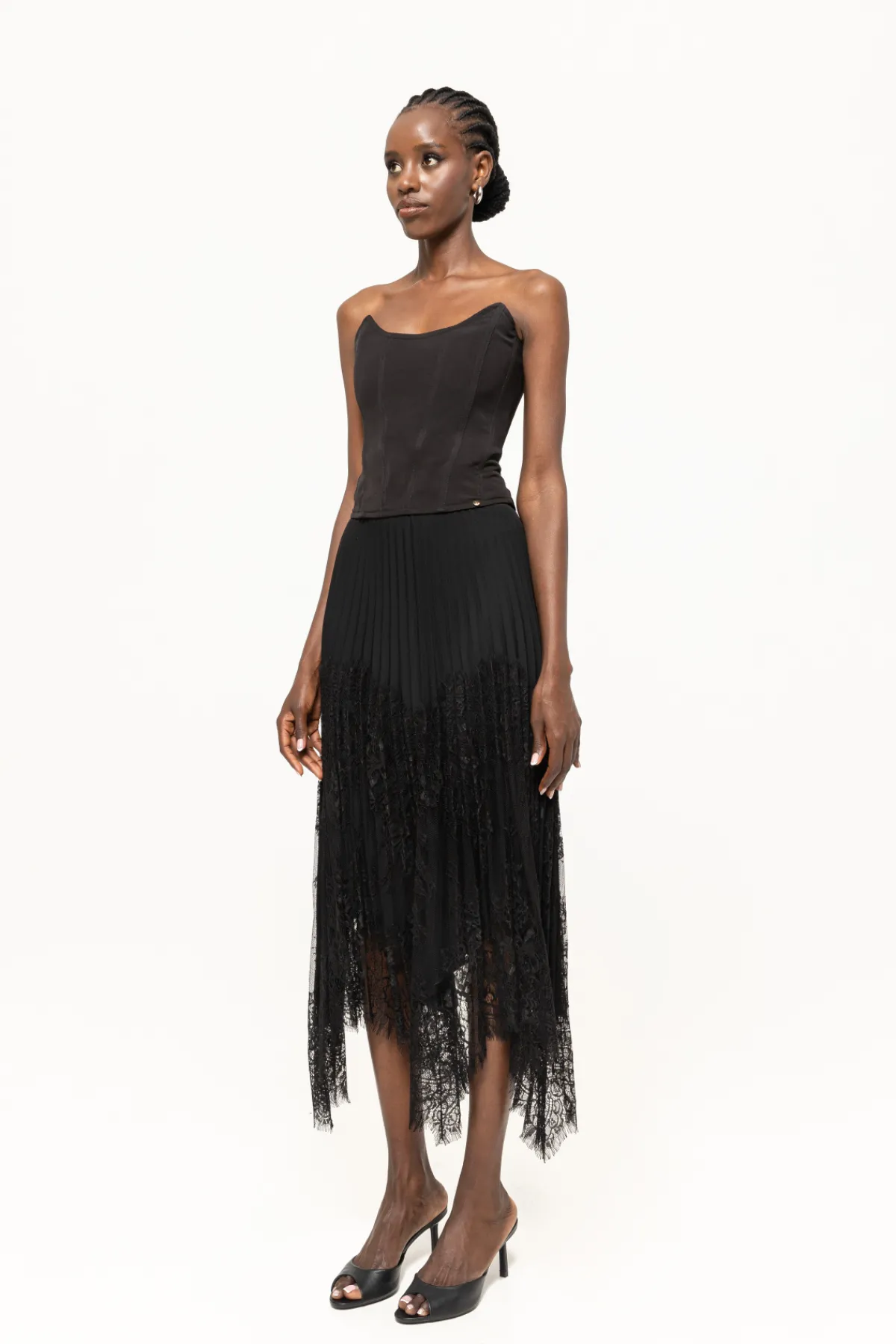 Fashion Lace-trim pleated midi skirt Skirts