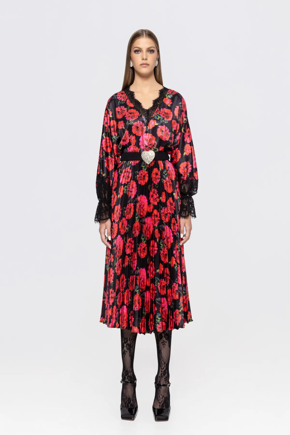 Best Sale Lace-trim satin midi dress Dresses
