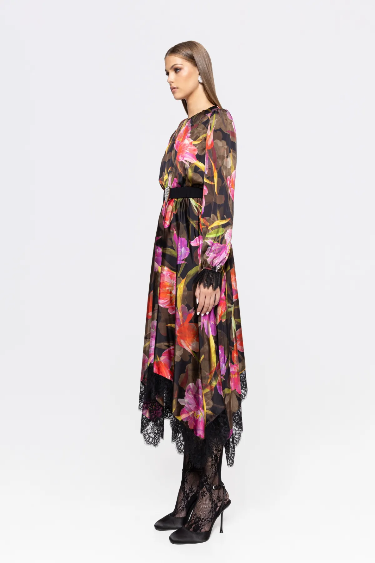 Flash Sale Lace-trim satin midi dress Dresses