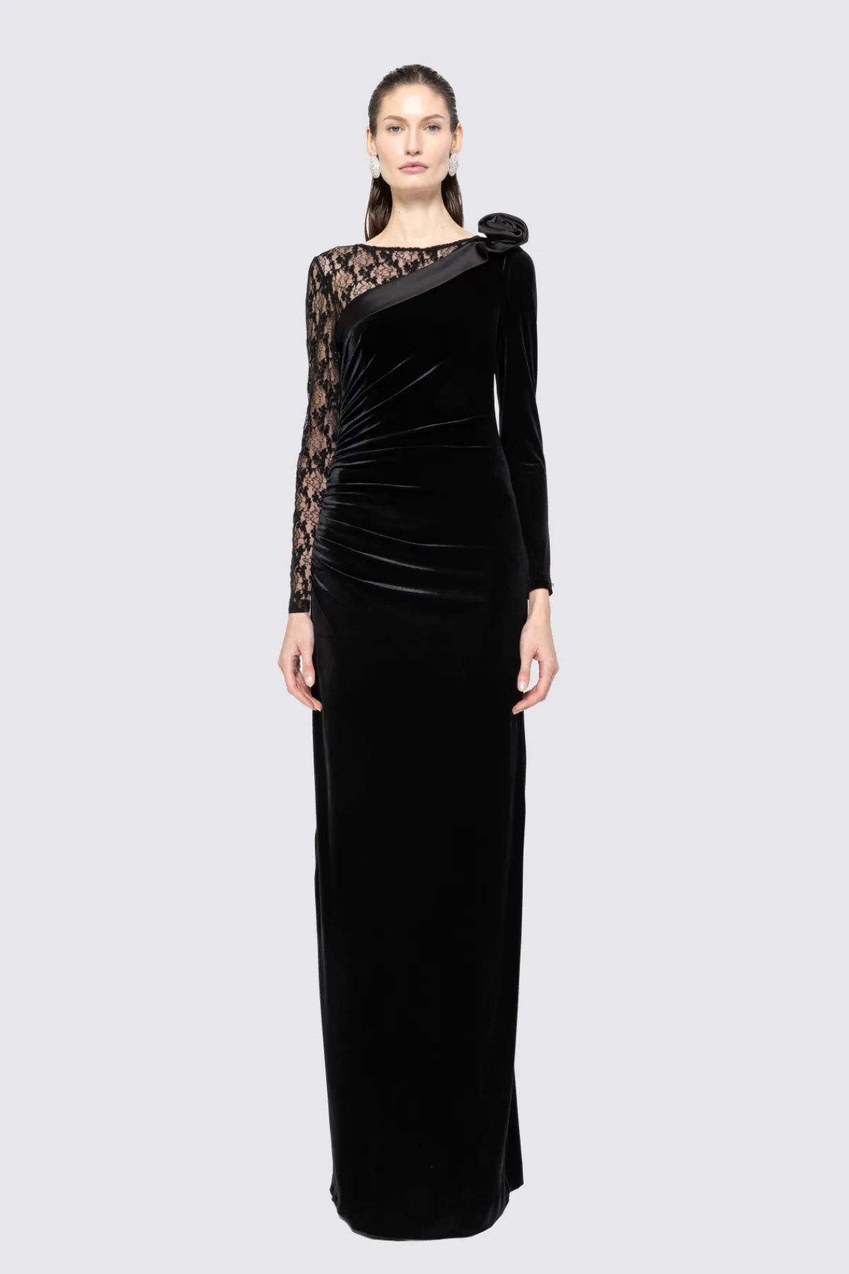 Cheap Lace-trim velvet maxi dress Dresses