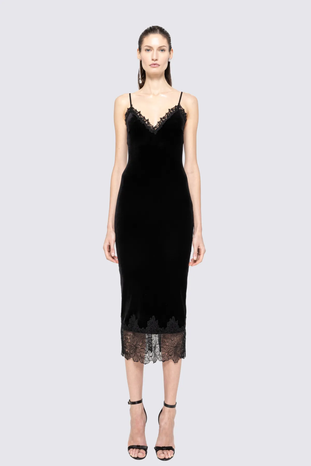 Flash Sale Lace-trim velvet midi dress Dresses