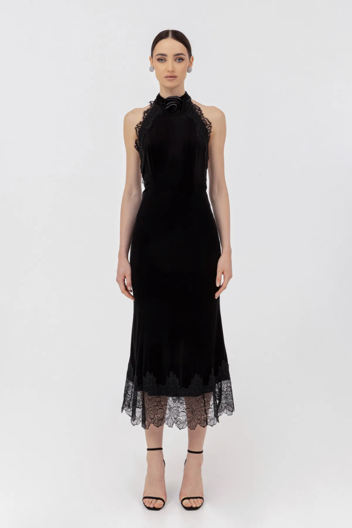 Hot Lace-trim velvet midi dress Dresses