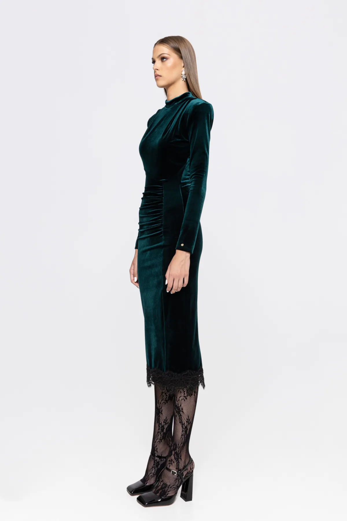 Best Sale Lace-trim velvet midi dress Dresses