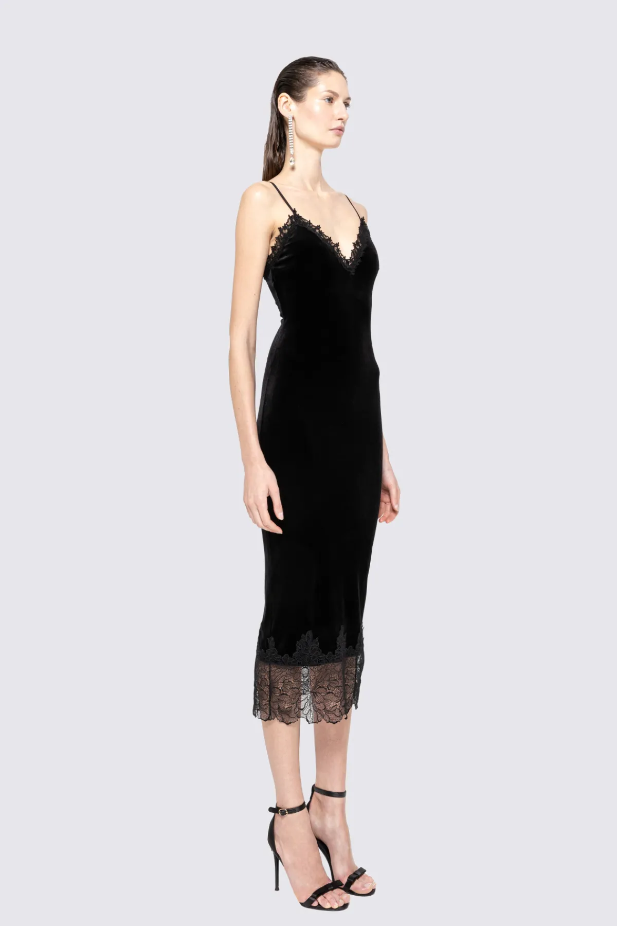 Flash Sale Lace-trim velvet midi dress Dresses