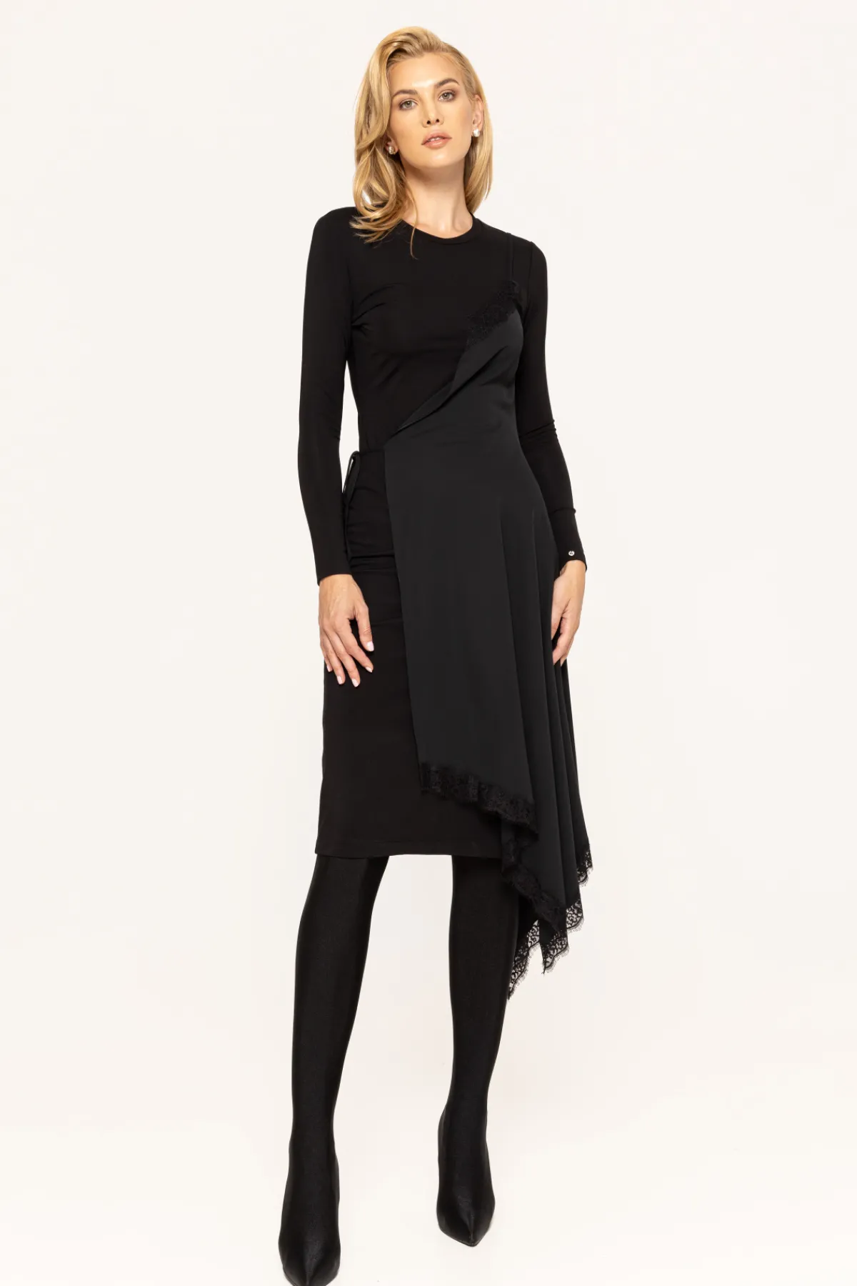 Shop Lace-trimmed midi dress Dresses