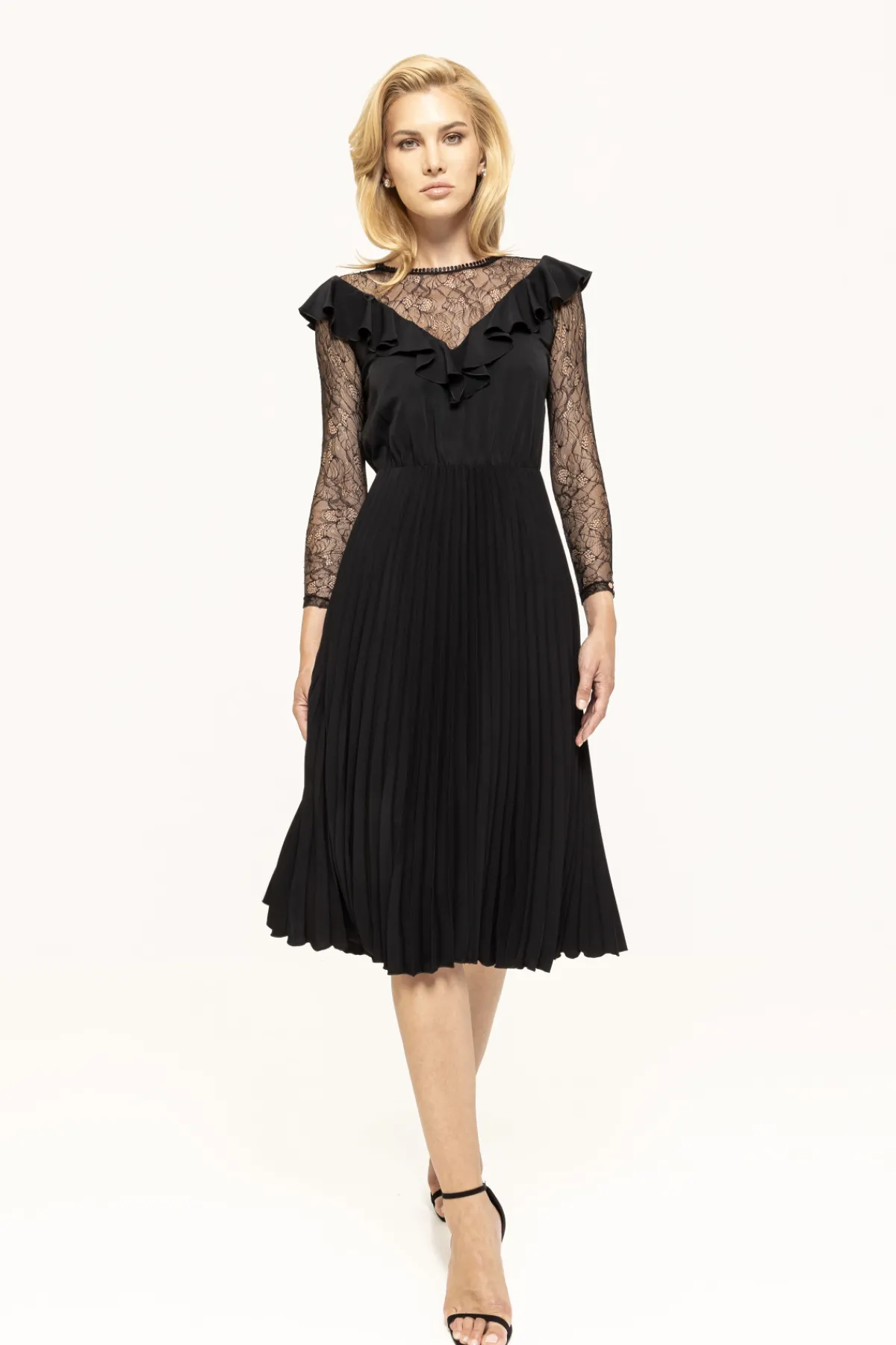 Store Lace-trimmed pleated dress Dresses