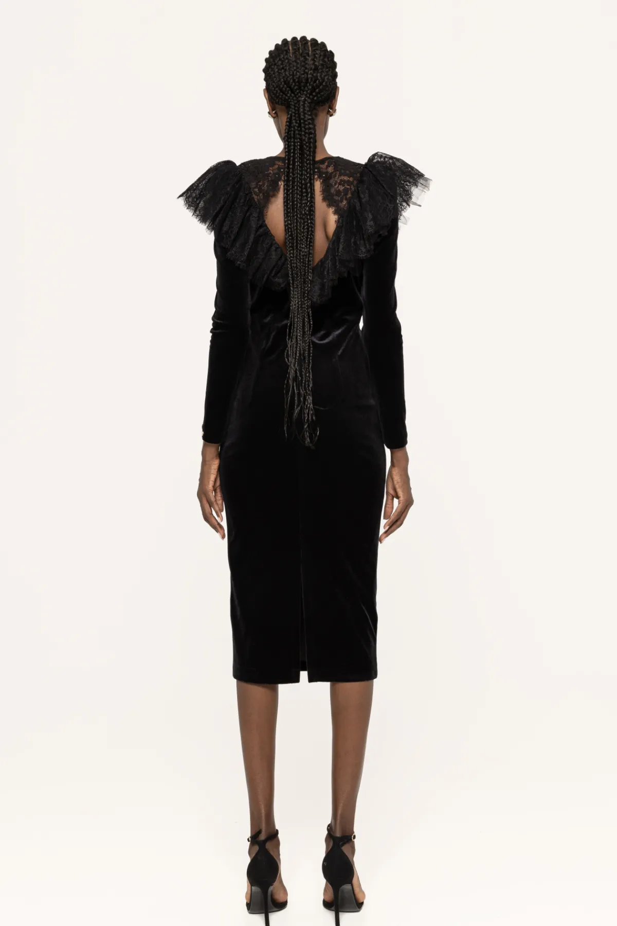 Shop Lace-trimmed velvet midi dress Dresses