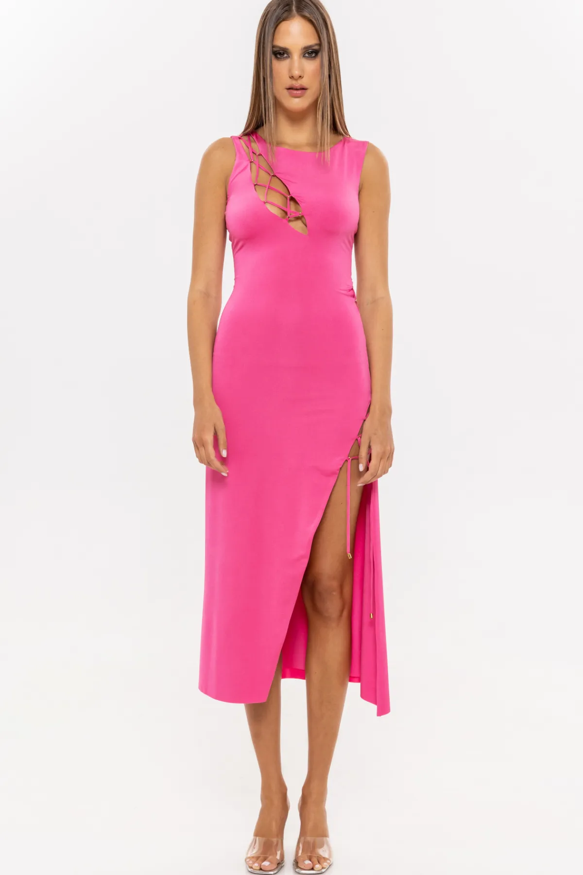 Shop Lace-up detail midi dress Dresses