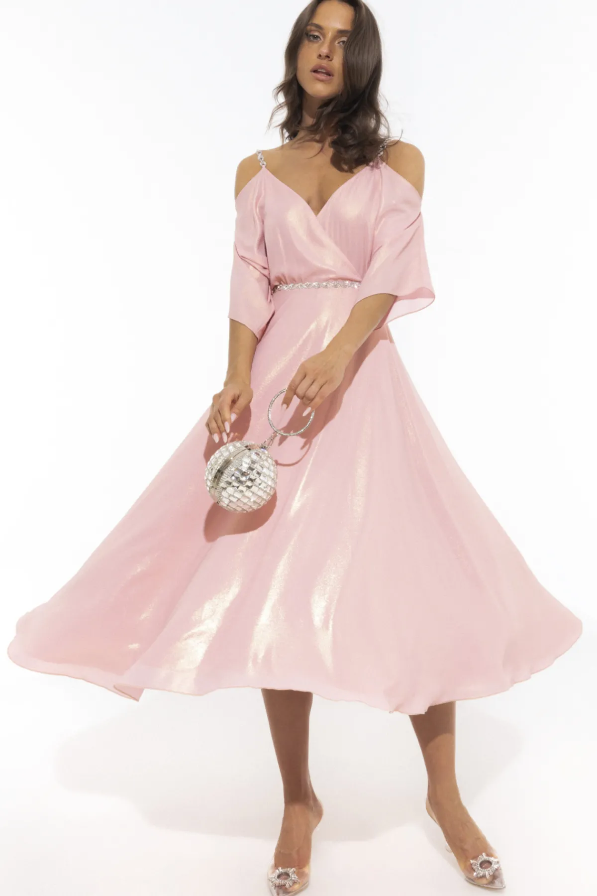 Fashion Metallic effect midi dress Dresses