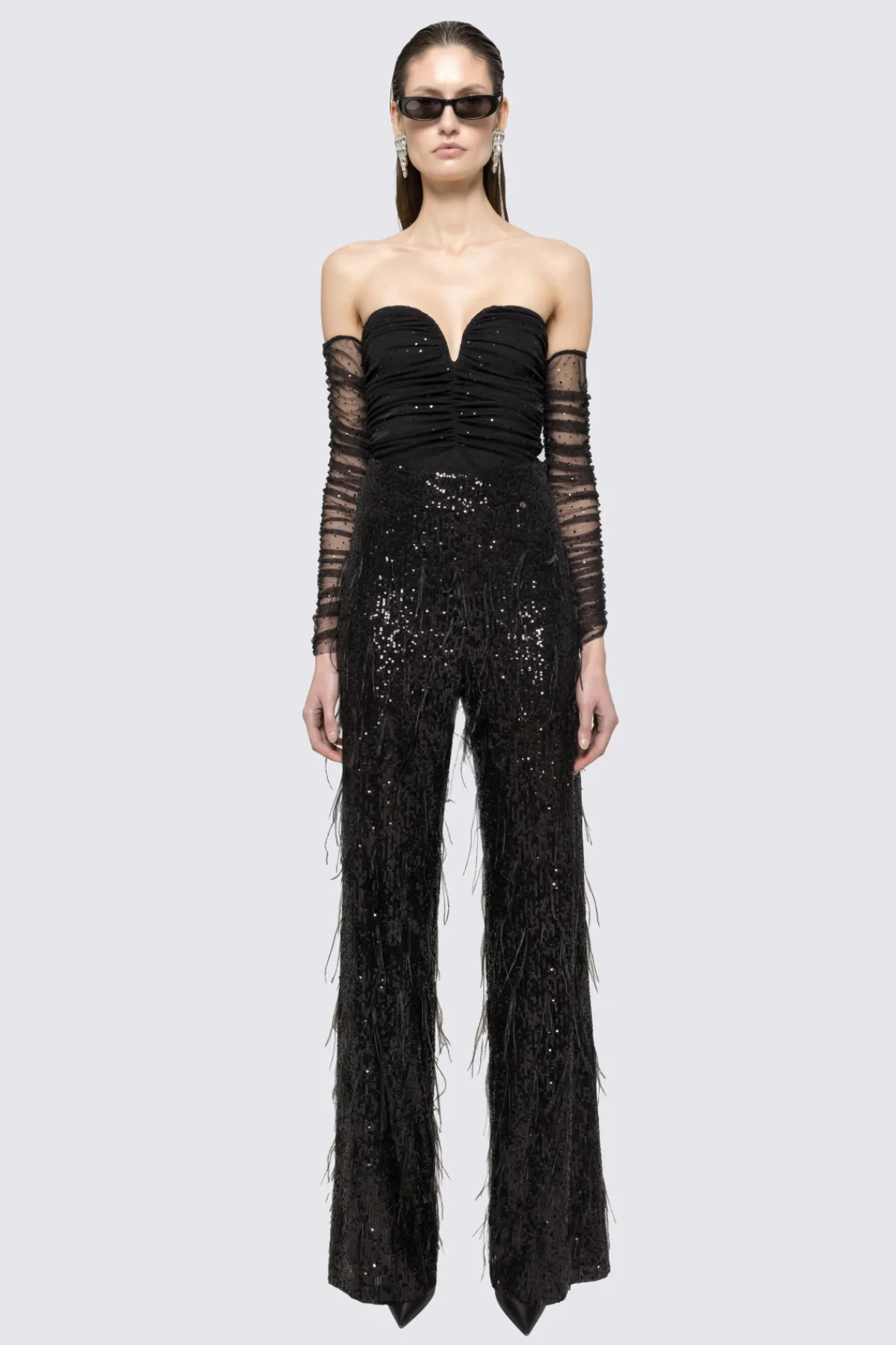 Discount Off-shoulder tulle bodysuit Body