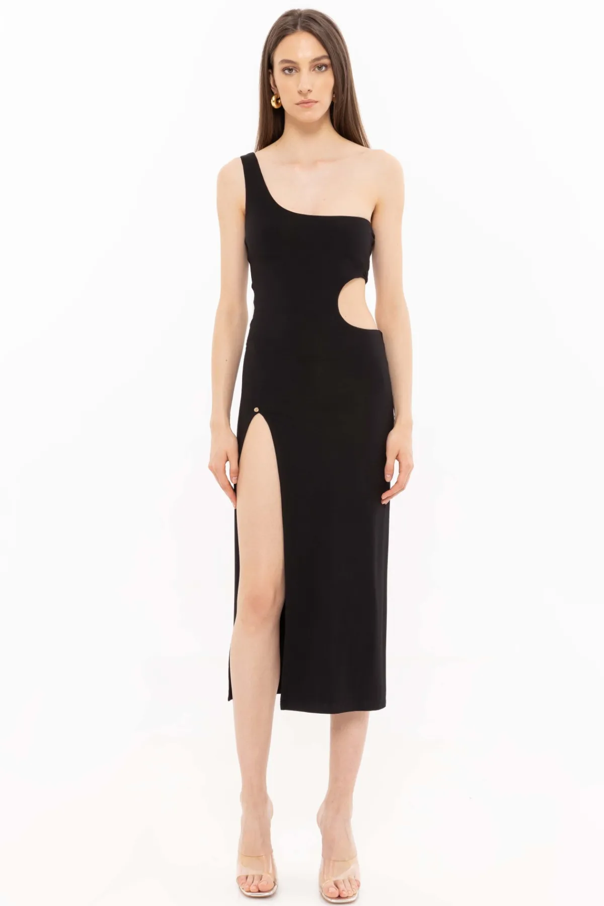 Clearance One-shoulder cut-out midi dress Dresses