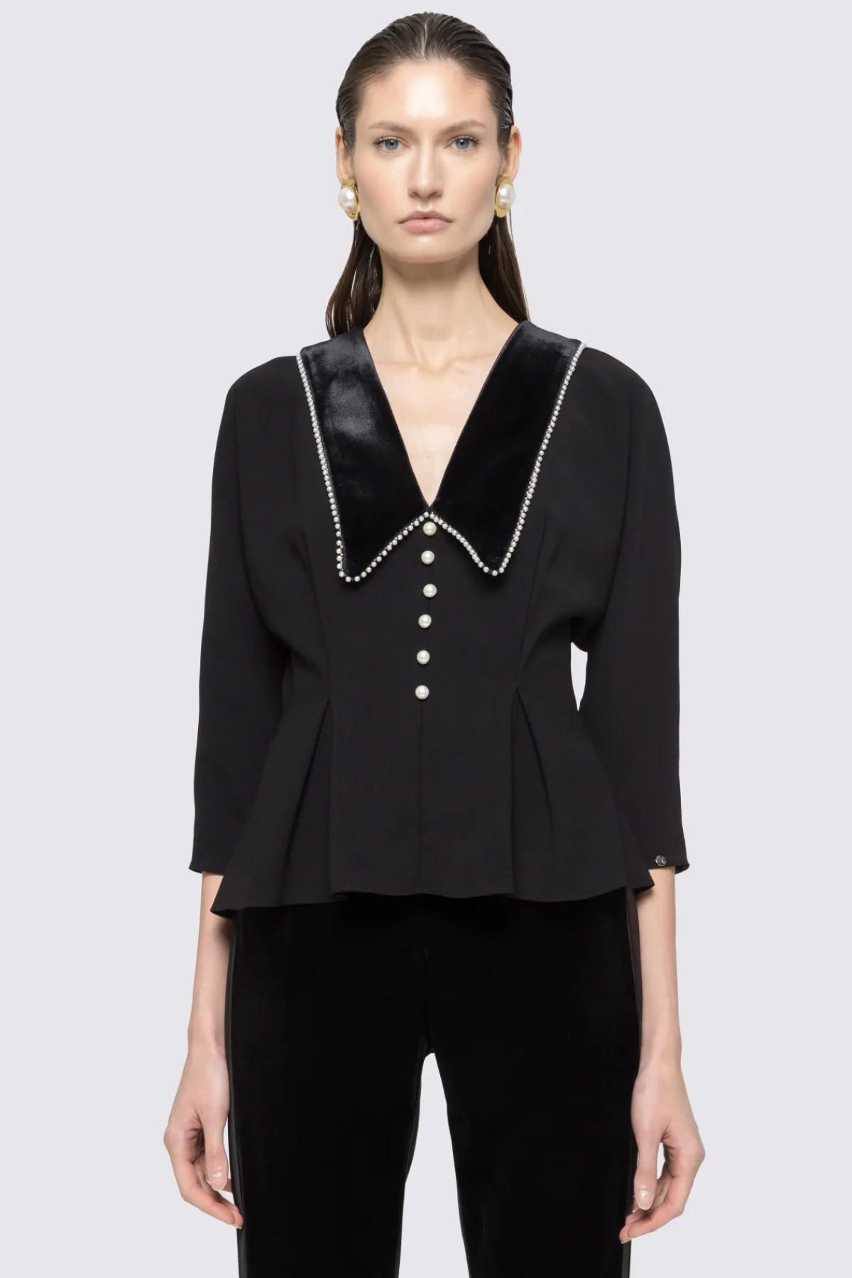 Store Pearl-detail crepe top Tops