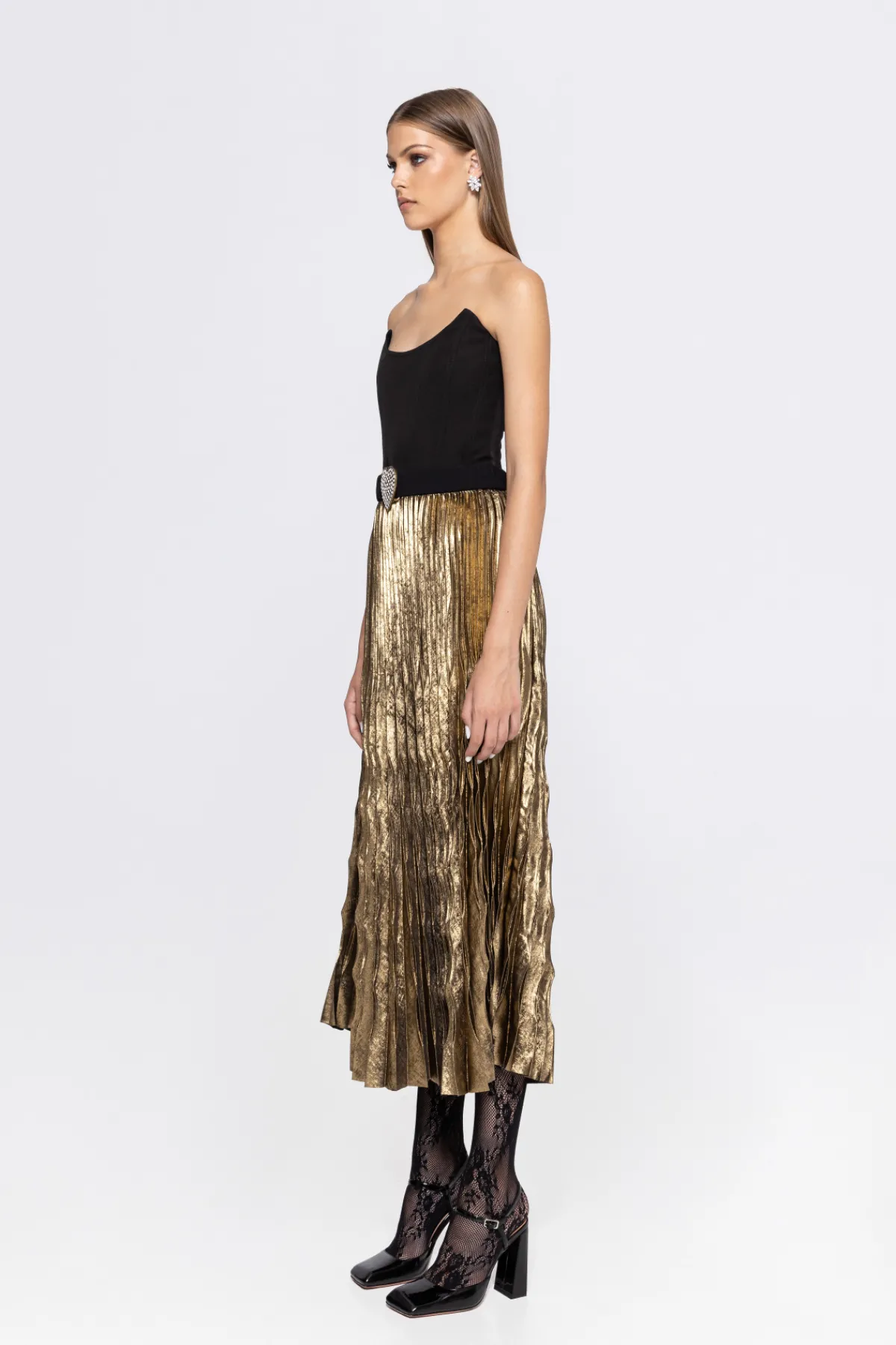 Flash Sale Pleated lamé midi skirt Skirts