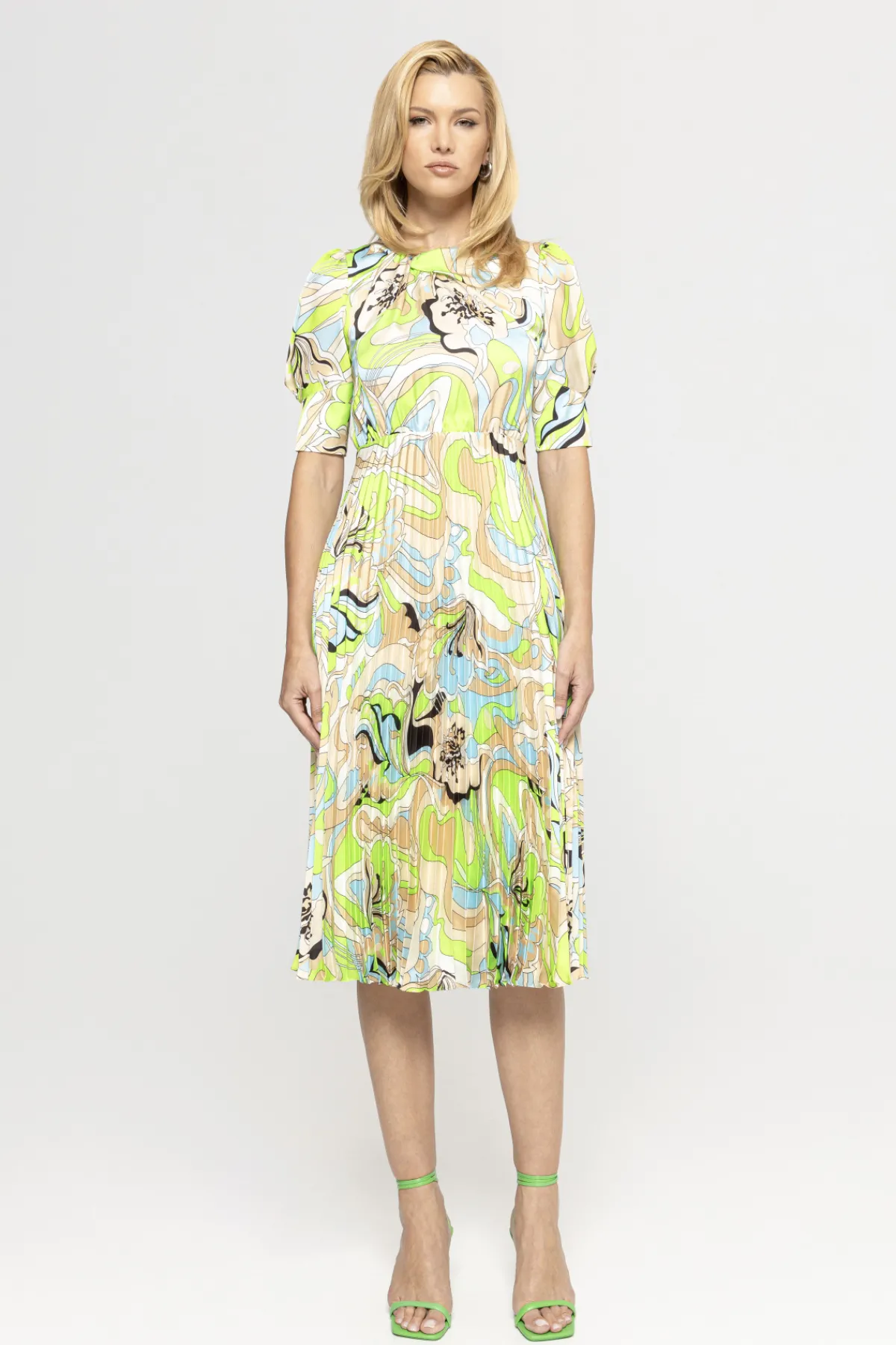 Fashion Pleated satin midi dress Dresses